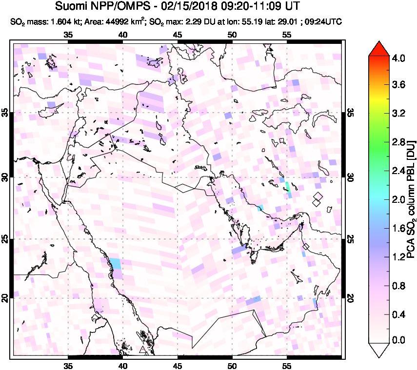 A sulfur dioxide image over Middle East on Feb 15, 2018.