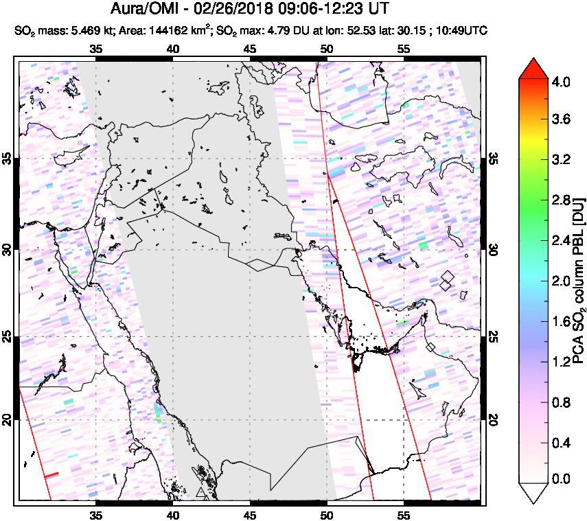 A sulfur dioxide image over Middle East on Feb 26, 2018.