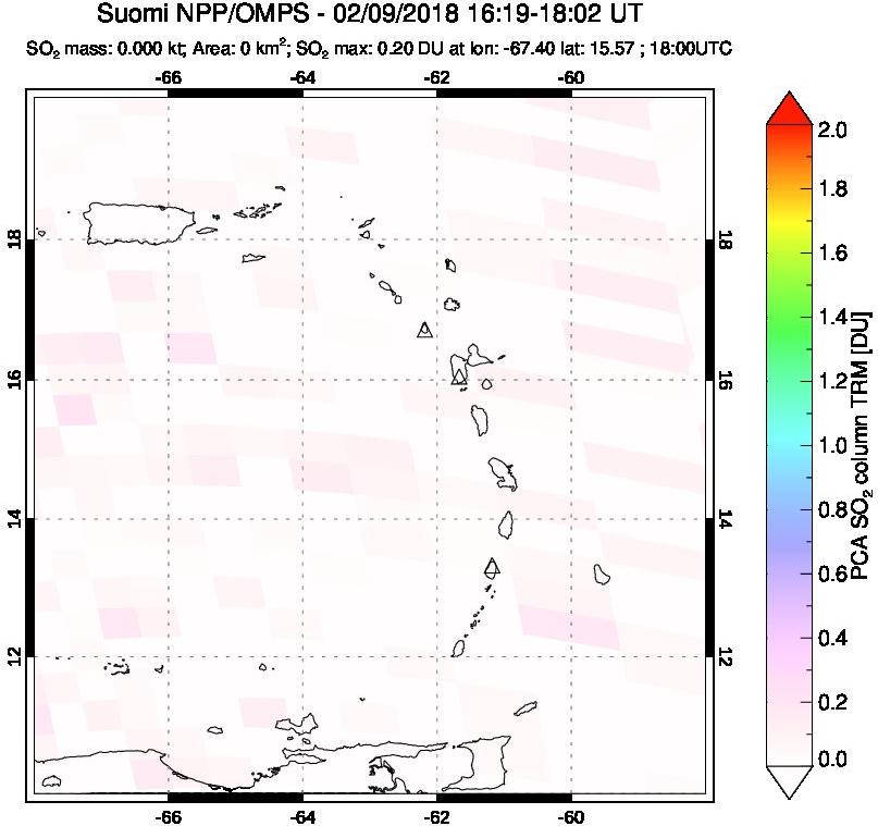 A sulfur dioxide image over Montserrat, West Indies on Feb 09, 2018.