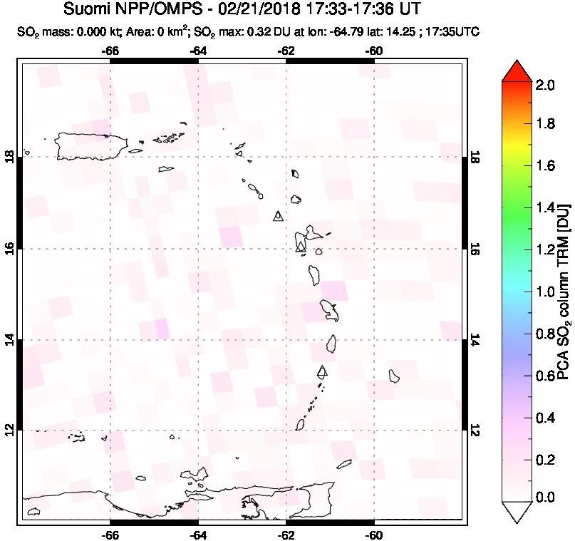 A sulfur dioxide image over Montserrat, West Indies on Feb 21, 2018.