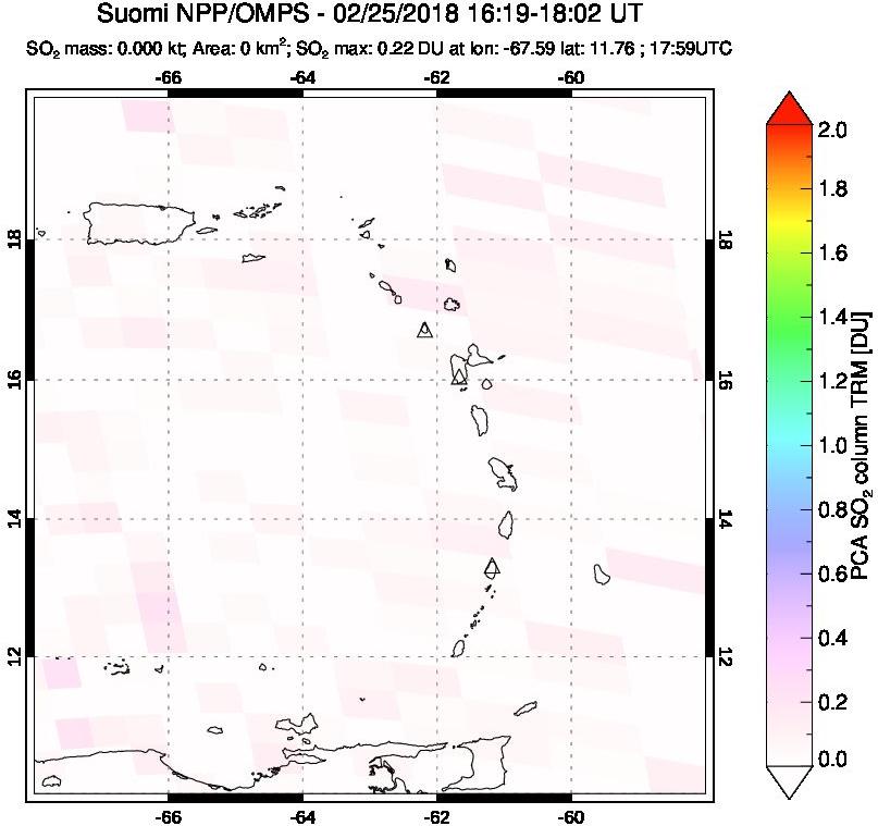 A sulfur dioxide image over Montserrat, West Indies on Feb 25, 2018.