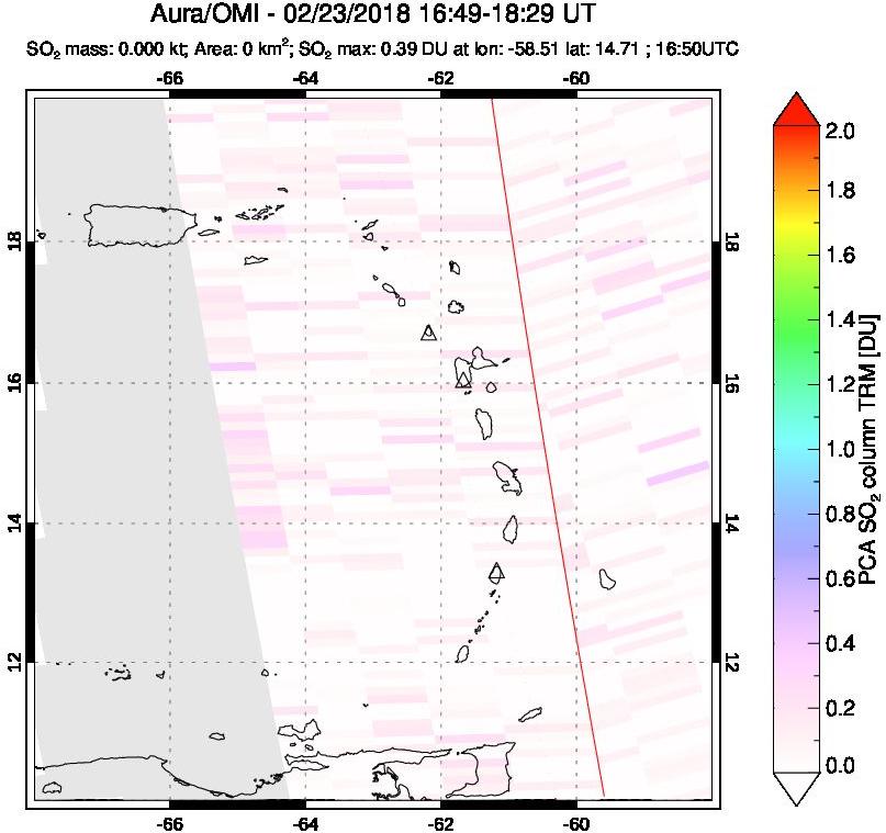 A sulfur dioxide image over Montserrat, West Indies on Feb 23, 2018.