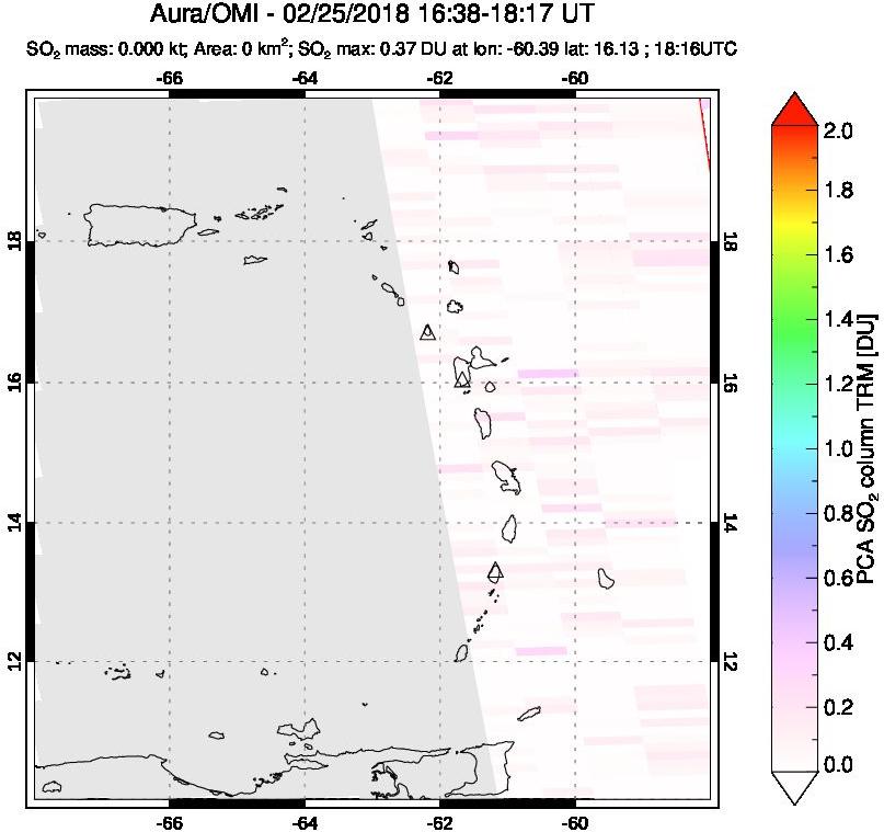 A sulfur dioxide image over Montserrat, West Indies on Feb 25, 2018.
