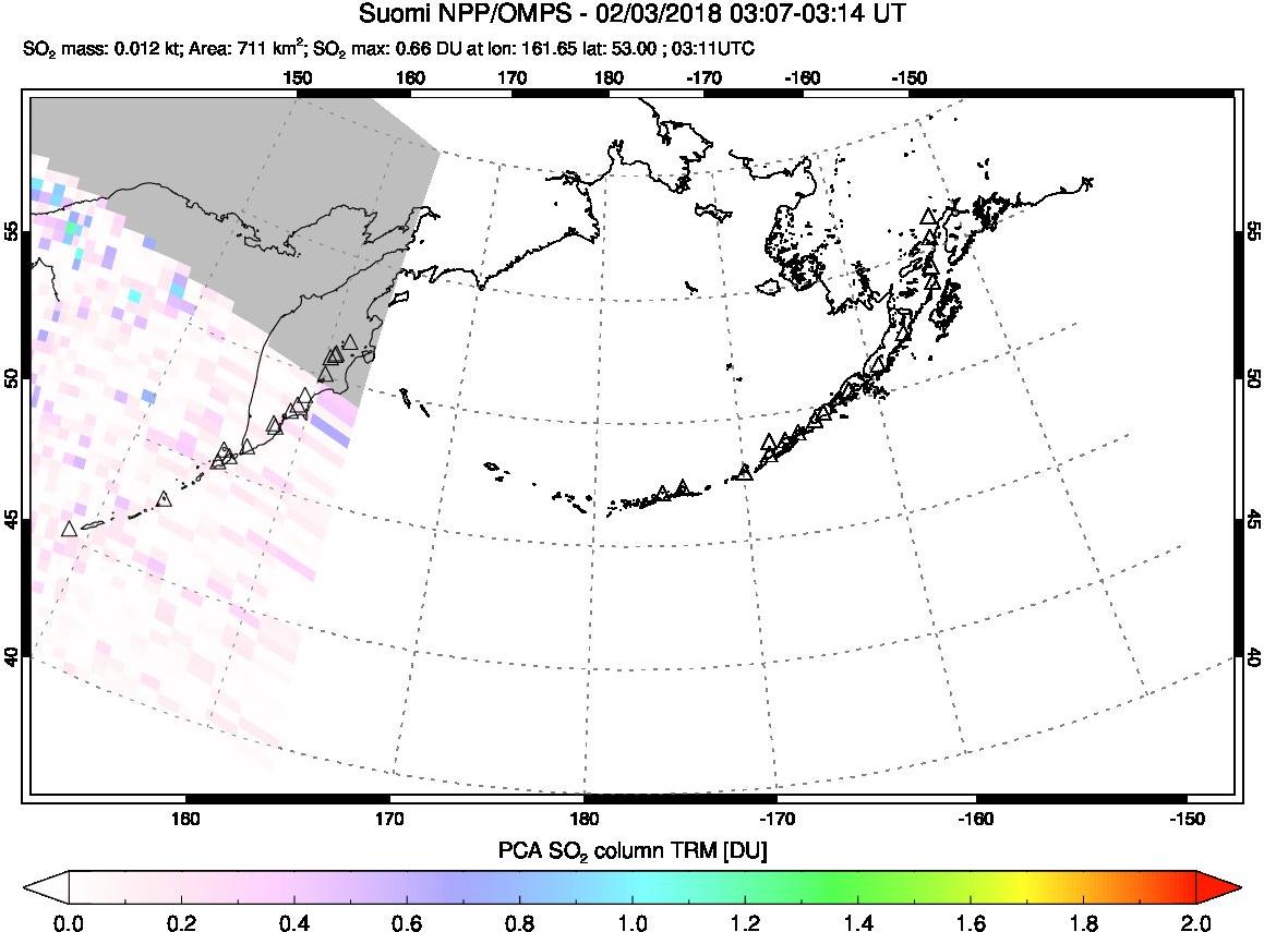A sulfur dioxide image over North Pacific on Feb 03, 2018.