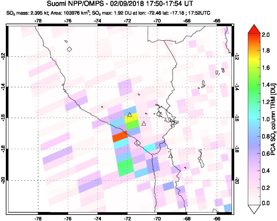 A sulfur dioxide image over Peru on Feb 09, 2018.