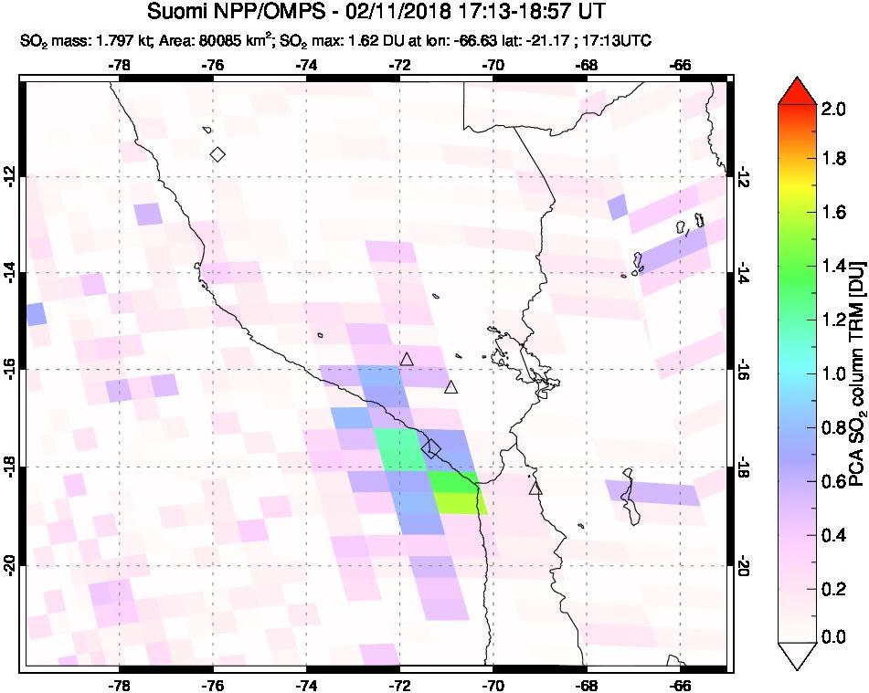 A sulfur dioxide image over Peru on Feb 11, 2018.
