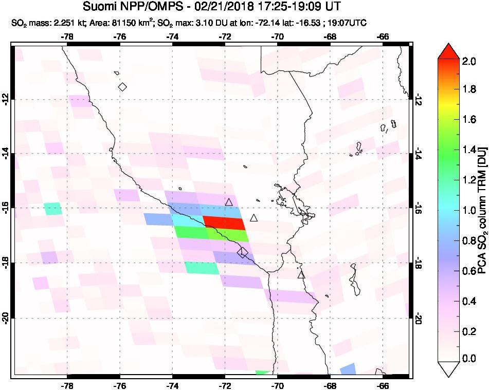 A sulfur dioxide image over Peru on Feb 21, 2018.