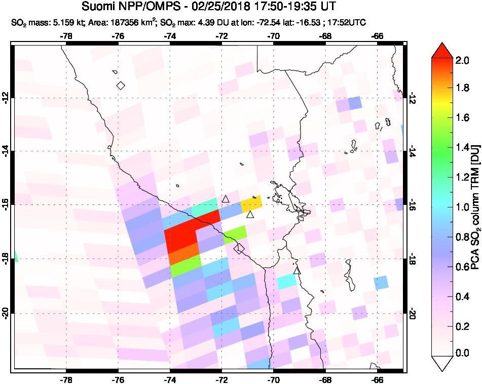 A sulfur dioxide image over Peru on Feb 25, 2018.