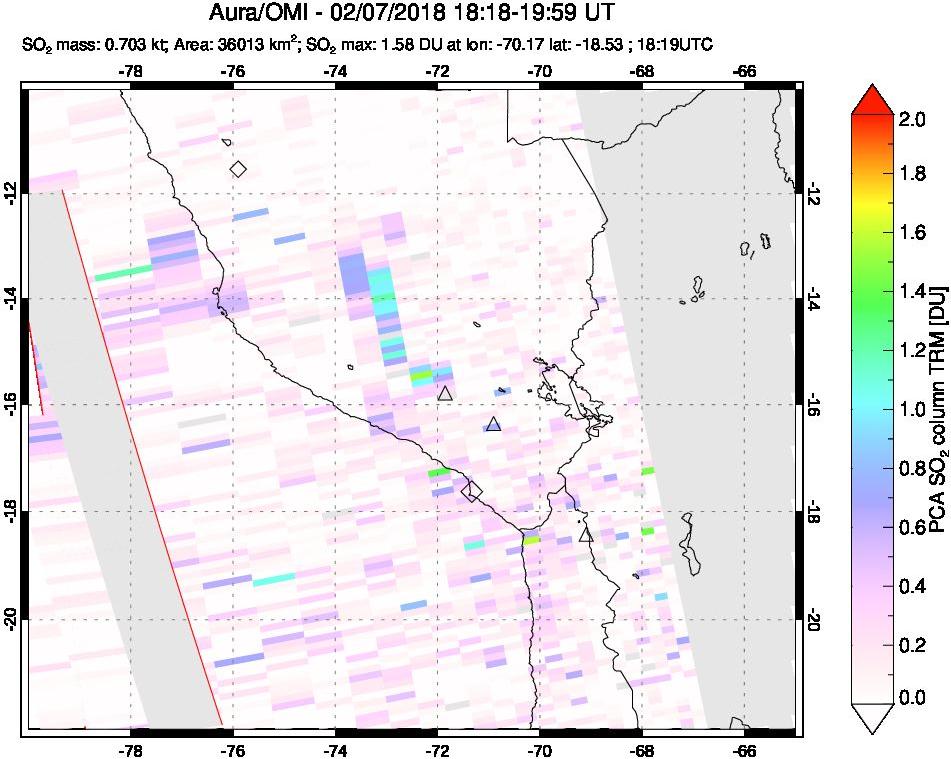 A sulfur dioxide image over Peru on Feb 07, 2018.
