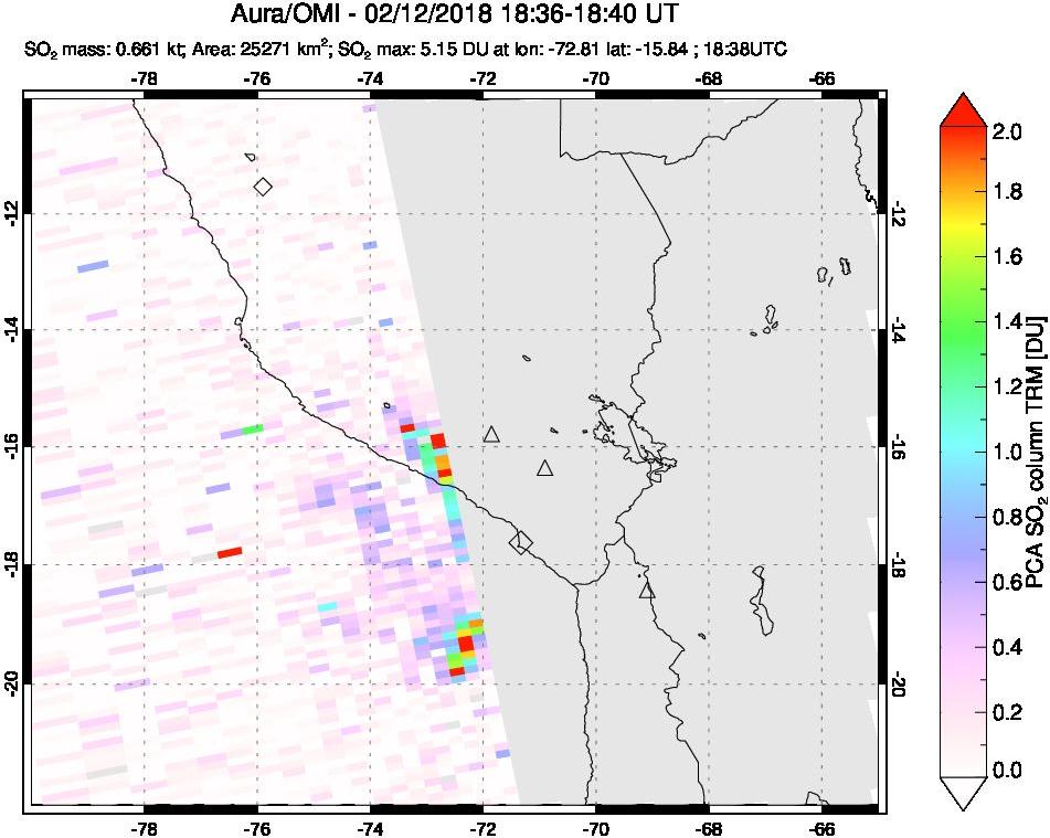 A sulfur dioxide image over Peru on Feb 12, 2018.