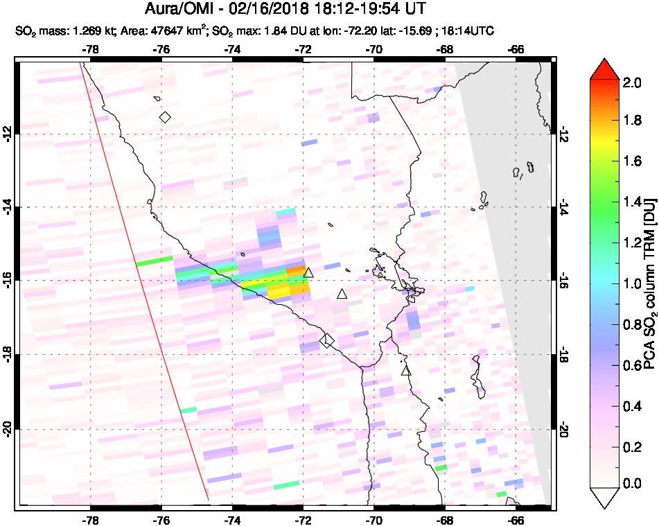 A sulfur dioxide image over Peru on Feb 16, 2018.