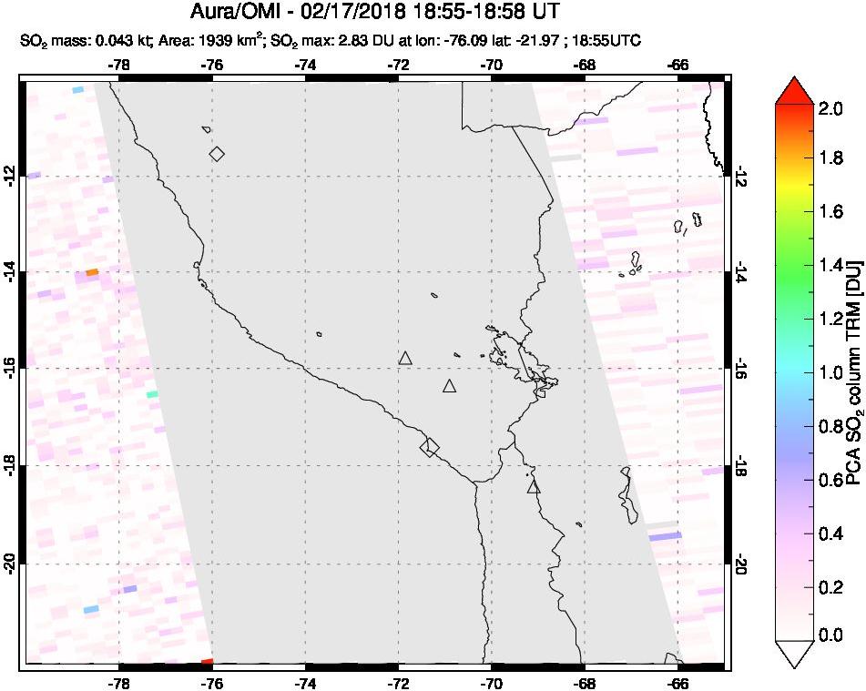 A sulfur dioxide image over Peru on Feb 17, 2018.