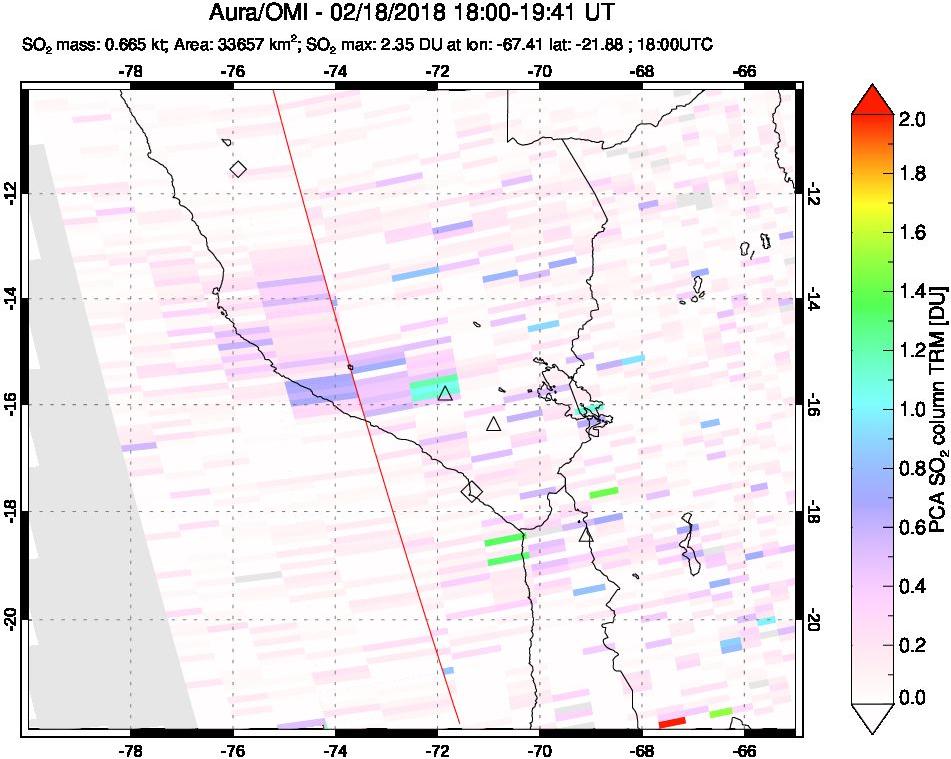 A sulfur dioxide image over Peru on Feb 18, 2018.