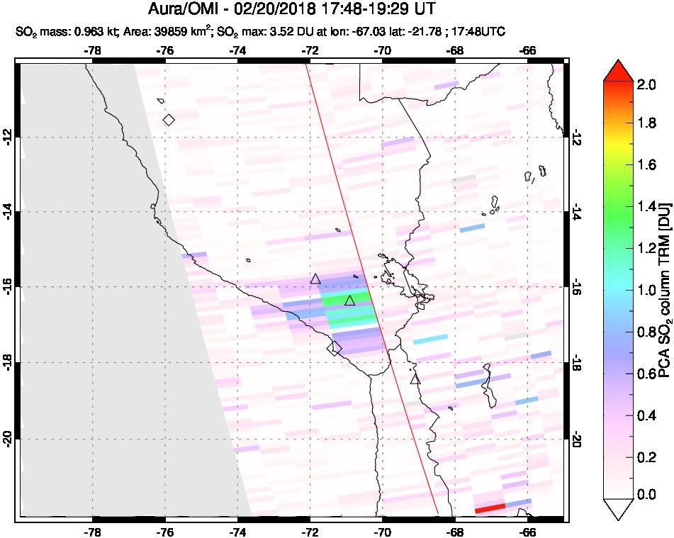 A sulfur dioxide image over Peru on Feb 20, 2018.