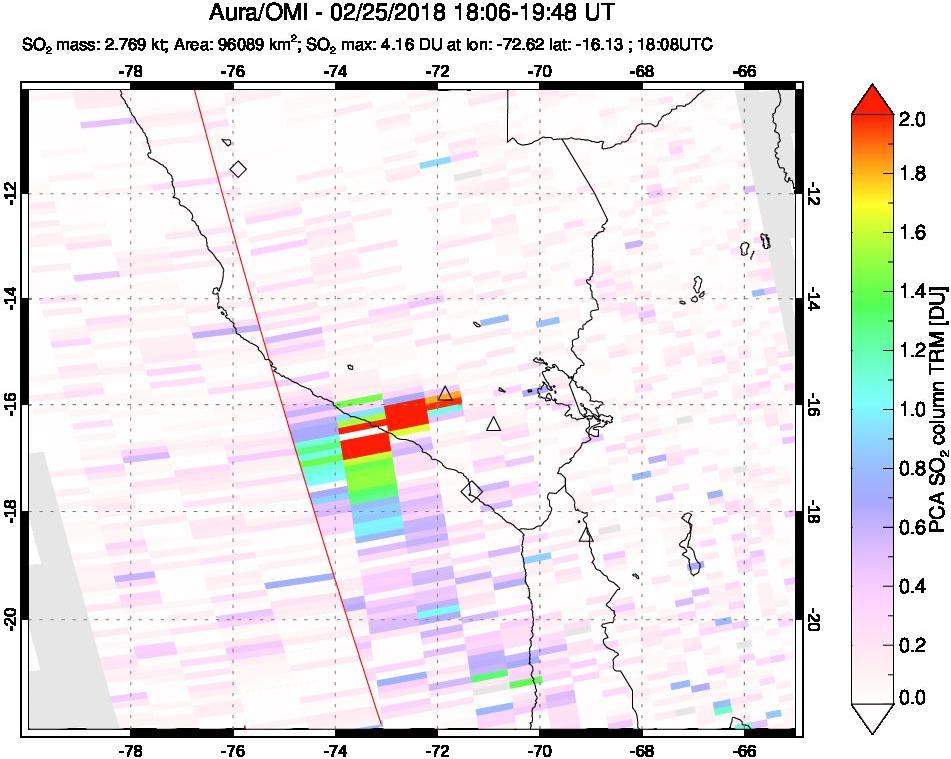 A sulfur dioxide image over Peru on Feb 25, 2018.