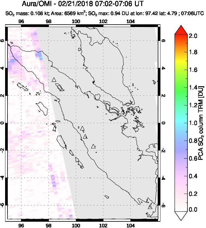 A sulfur dioxide image over Sumatra, Indonesia on Feb 21, 2018.