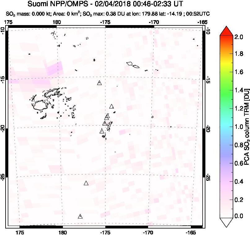 A sulfur dioxide image over Tonga, South Pacific on Feb 04, 2018.