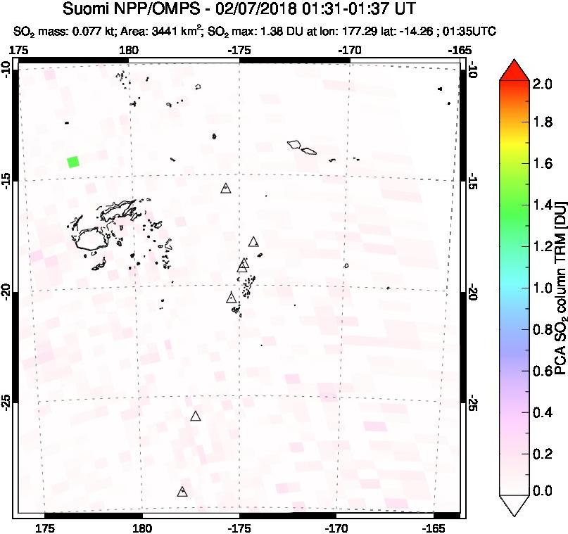 A sulfur dioxide image over Tonga, South Pacific on Feb 07, 2018.