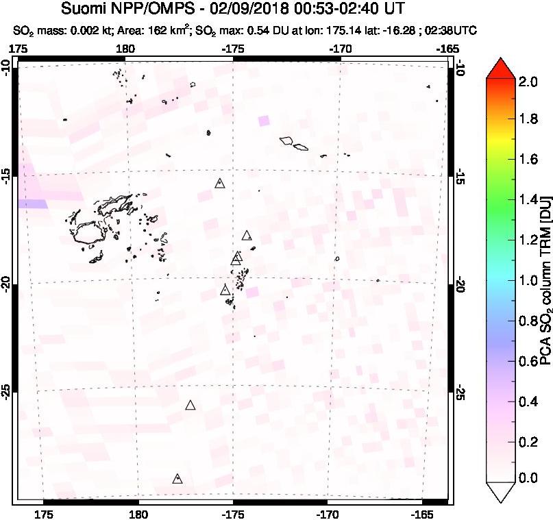 A sulfur dioxide image over Tonga, South Pacific on Feb 09, 2018.