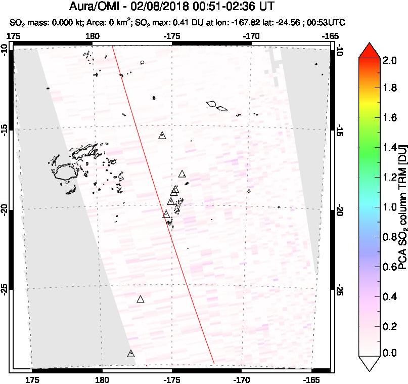 A sulfur dioxide image over Tonga, South Pacific on Feb 08, 2018.