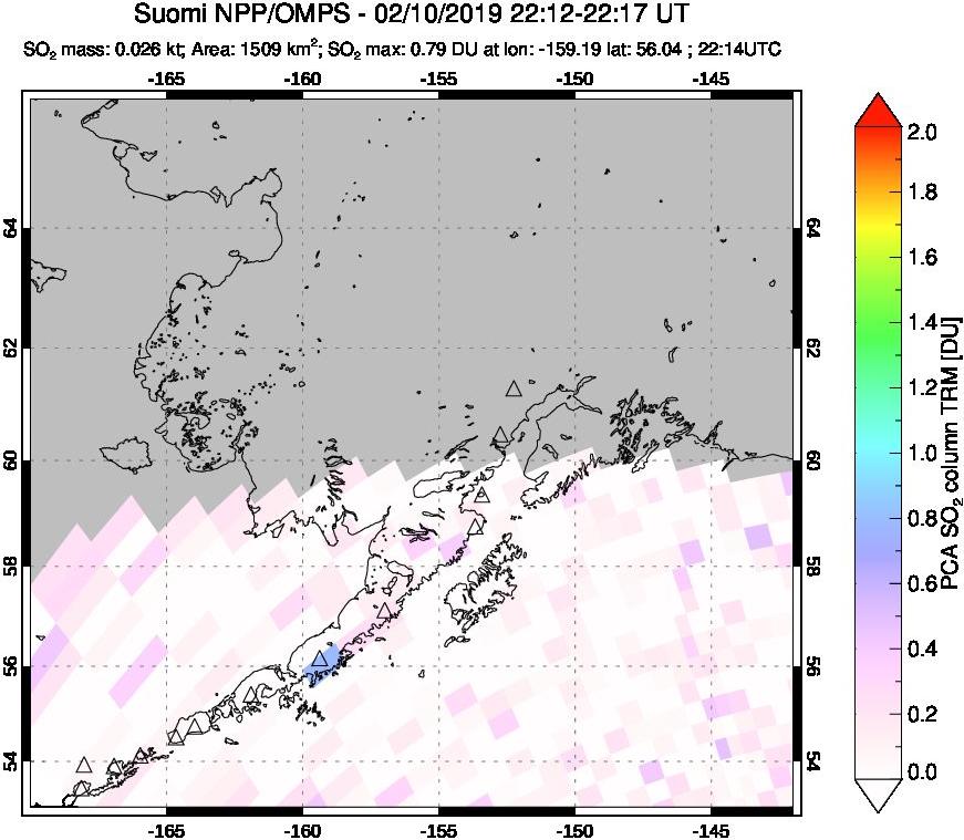 A sulfur dioxide image over Alaska, USA on Feb 10, 2019.