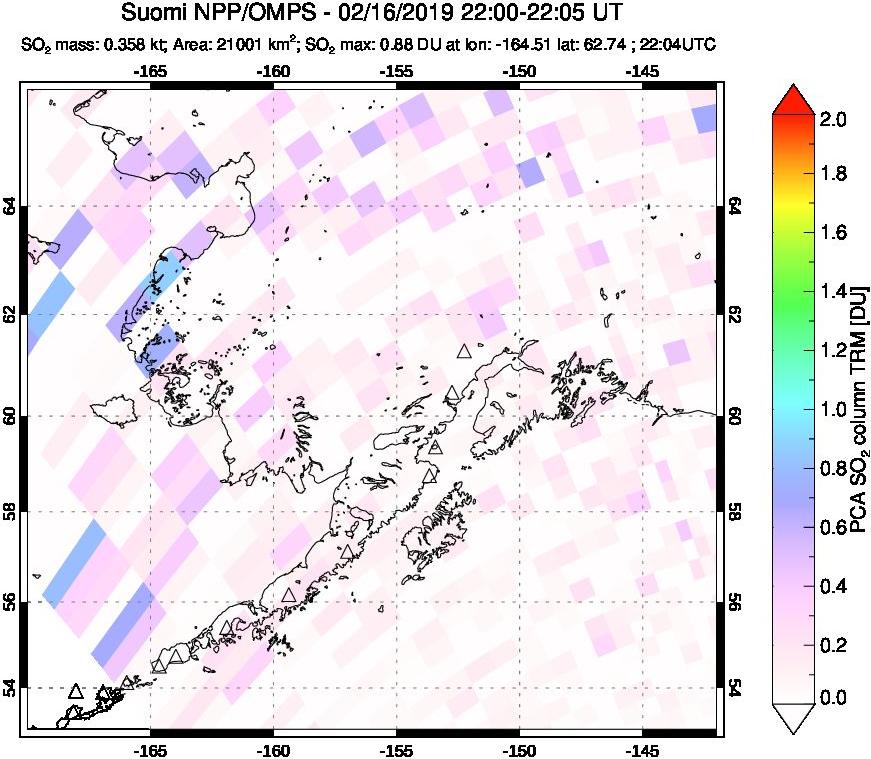 A sulfur dioxide image over Alaska, USA on Feb 16, 2019.
