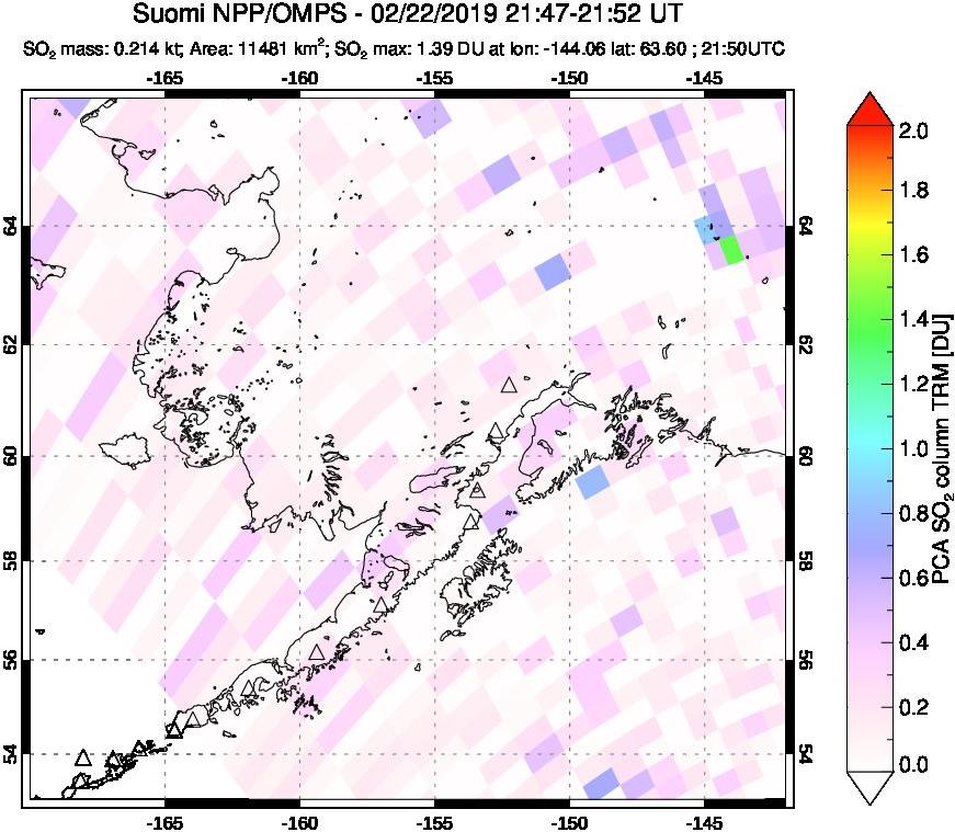 A sulfur dioxide image over Alaska, USA on Feb 22, 2019.