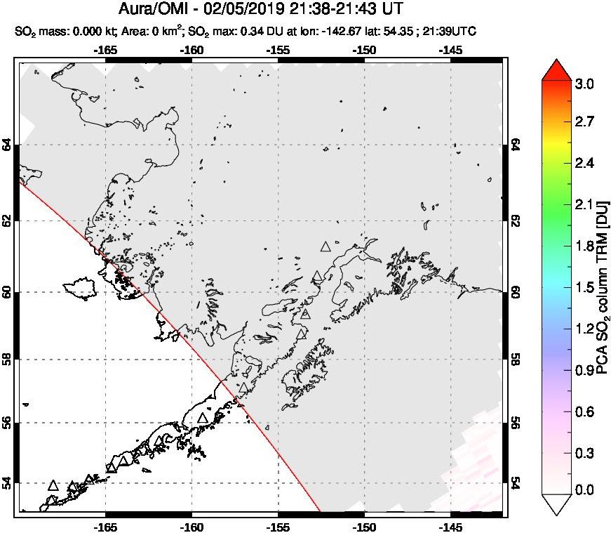 A sulfur dioxide image over Alaska, USA on Feb 05, 2019.