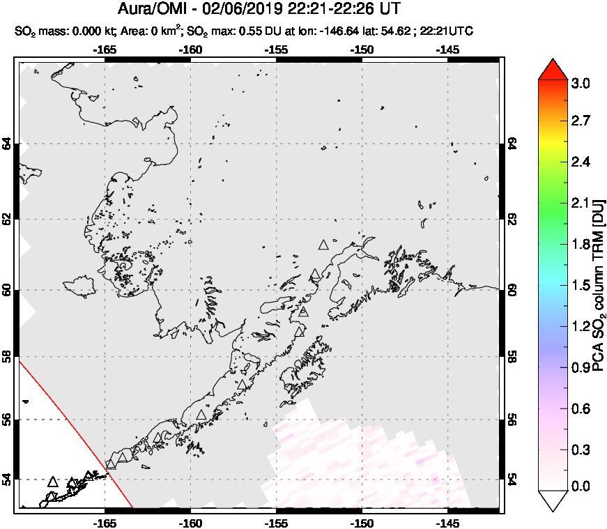 A sulfur dioxide image over Alaska, USA on Feb 06, 2019.