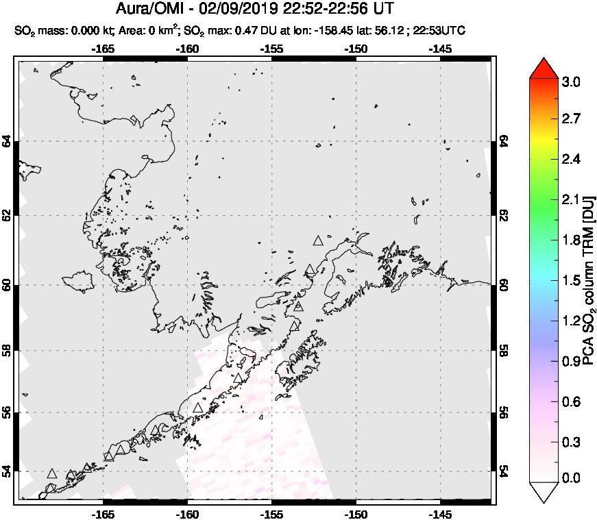 A sulfur dioxide image over Alaska, USA on Feb 09, 2019.