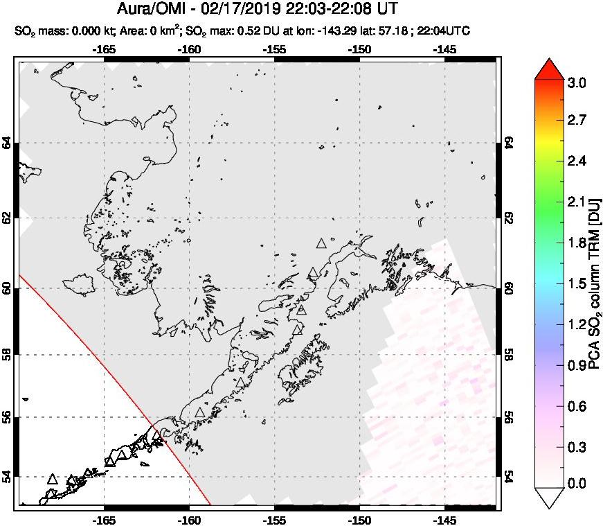 A sulfur dioxide image over Alaska, USA on Feb 17, 2019.