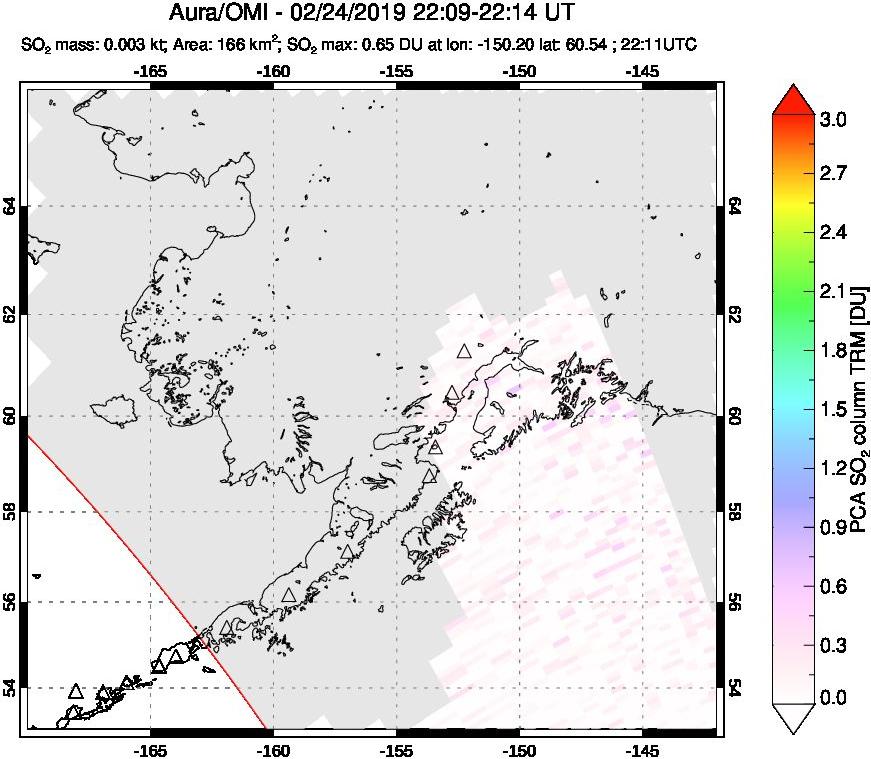 A sulfur dioxide image over Alaska, USA on Feb 24, 2019.