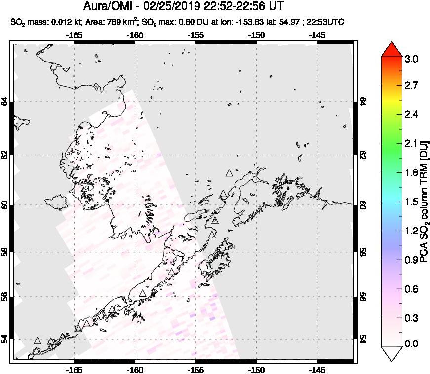 A sulfur dioxide image over Alaska, USA on Feb 25, 2019.