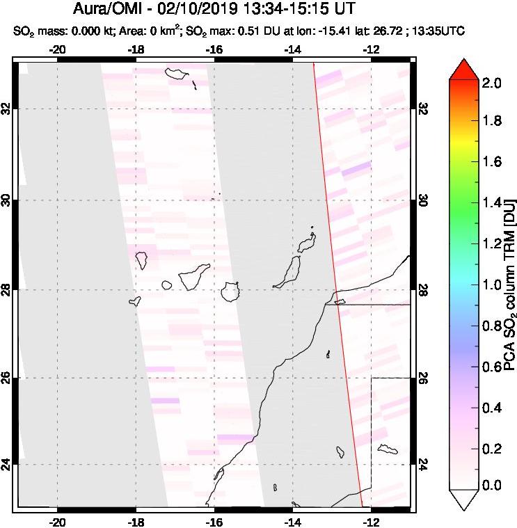 A sulfur dioxide image over Canary Islands on Feb 10, 2019.