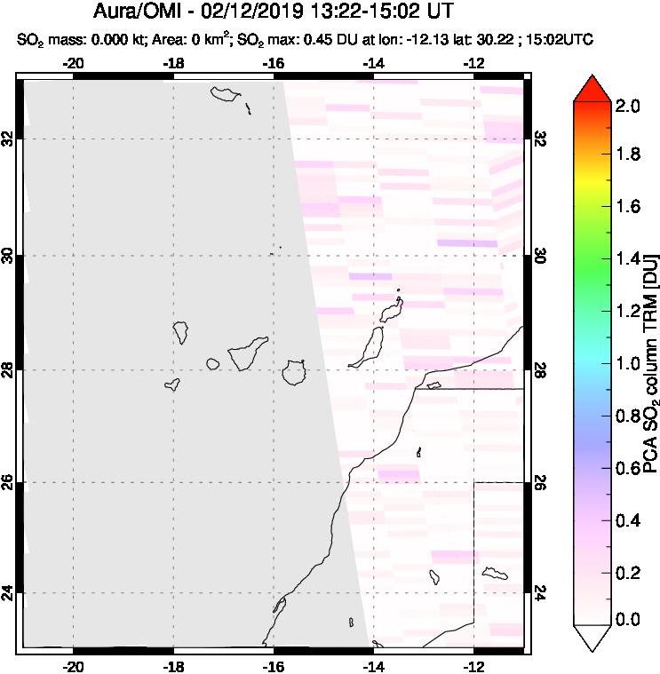 A sulfur dioxide image over Canary Islands on Feb 12, 2019.