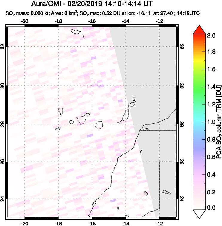 A sulfur dioxide image over Canary Islands on Feb 20, 2019.