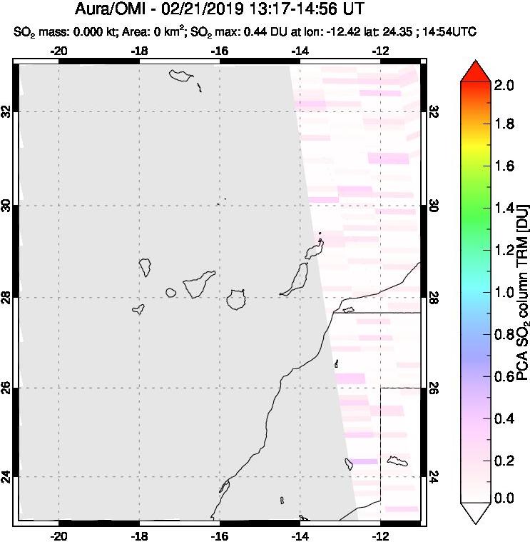 A sulfur dioxide image over Canary Islands on Feb 21, 2019.