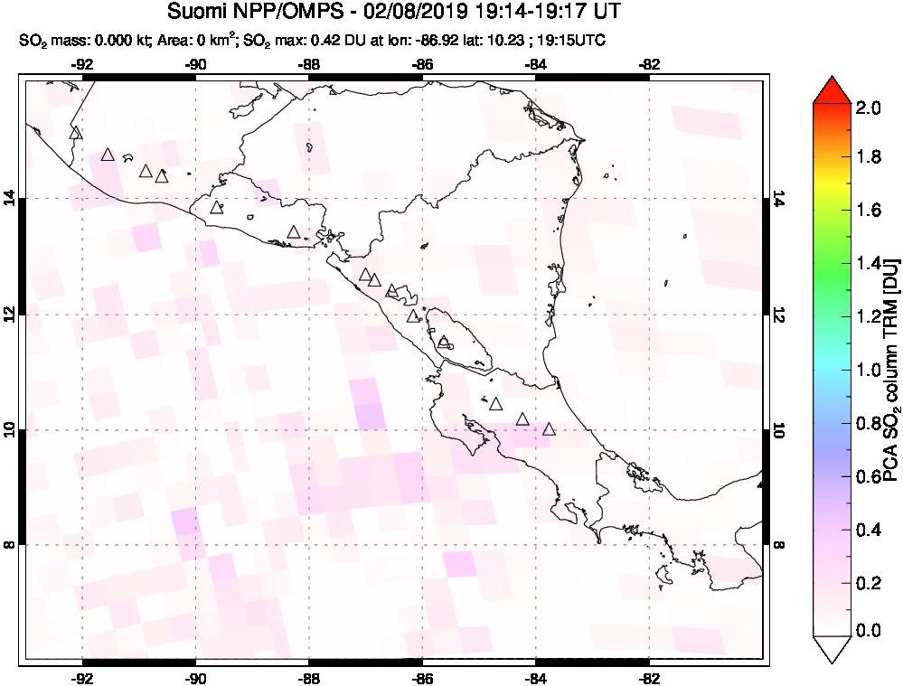 A sulfur dioxide image over Central America on Feb 08, 2019.
