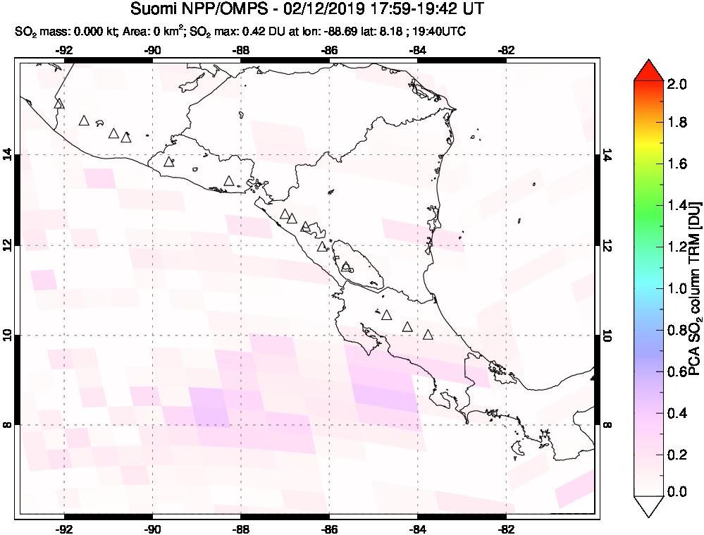 A sulfur dioxide image over Central America on Feb 12, 2019.