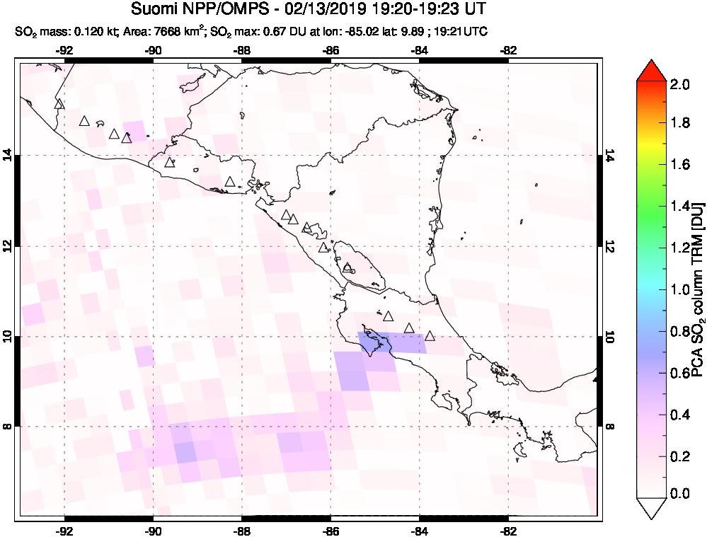 A sulfur dioxide image over Central America on Feb 13, 2019.