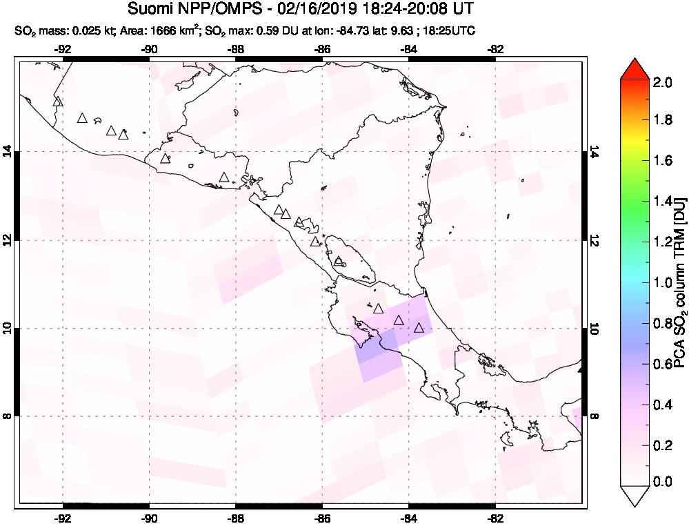A sulfur dioxide image over Central America on Feb 16, 2019.