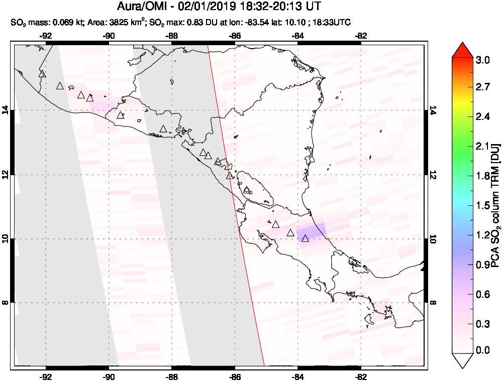 A sulfur dioxide image over Central America on Feb 01, 2019.