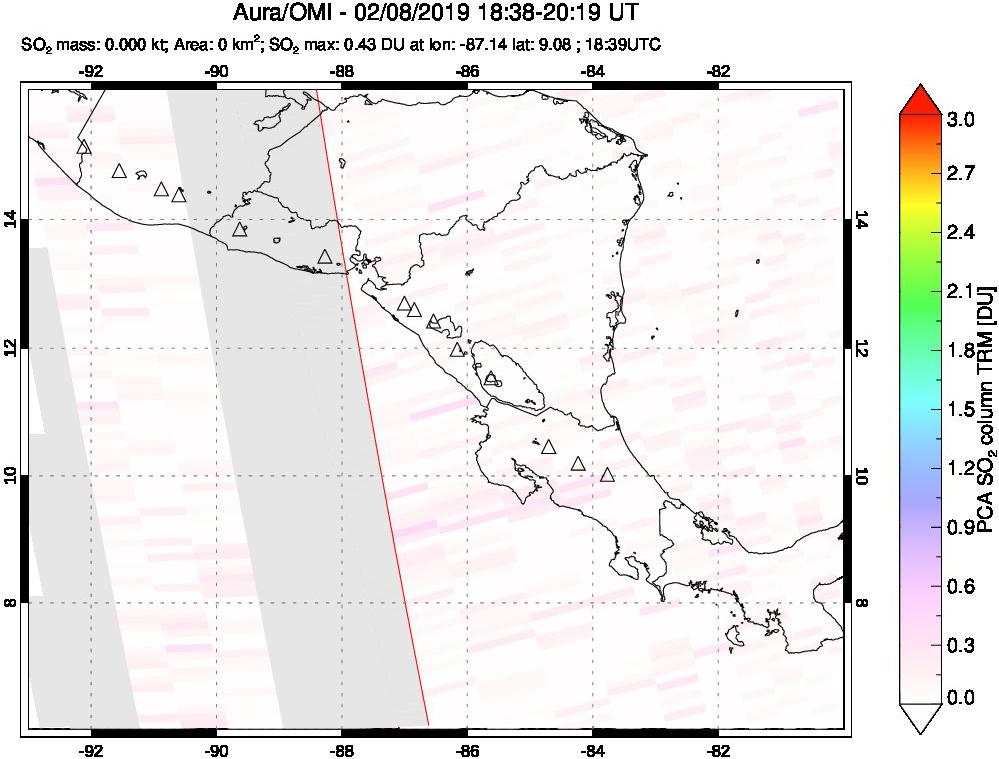 A sulfur dioxide image over Central America on Feb 08, 2019.