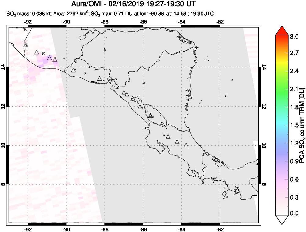 A sulfur dioxide image over Central America on Feb 16, 2019.