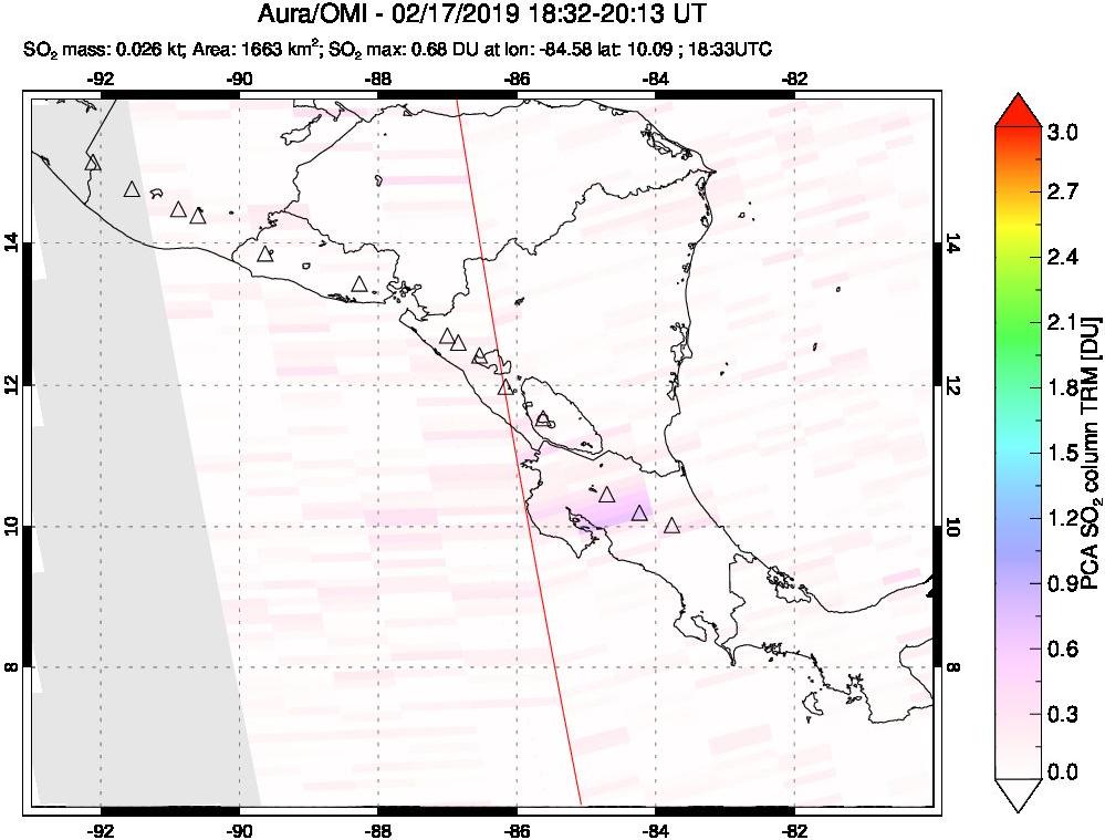 A sulfur dioxide image over Central America on Feb 17, 2019.