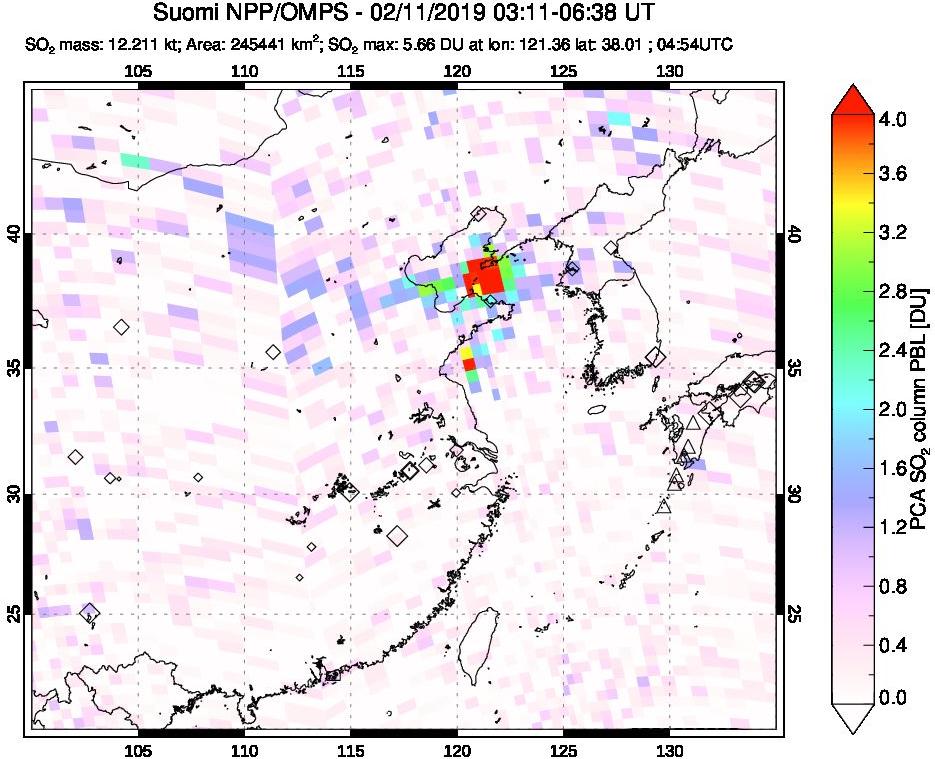 A sulfur dioxide image over Eastern China on Feb 11, 2019.