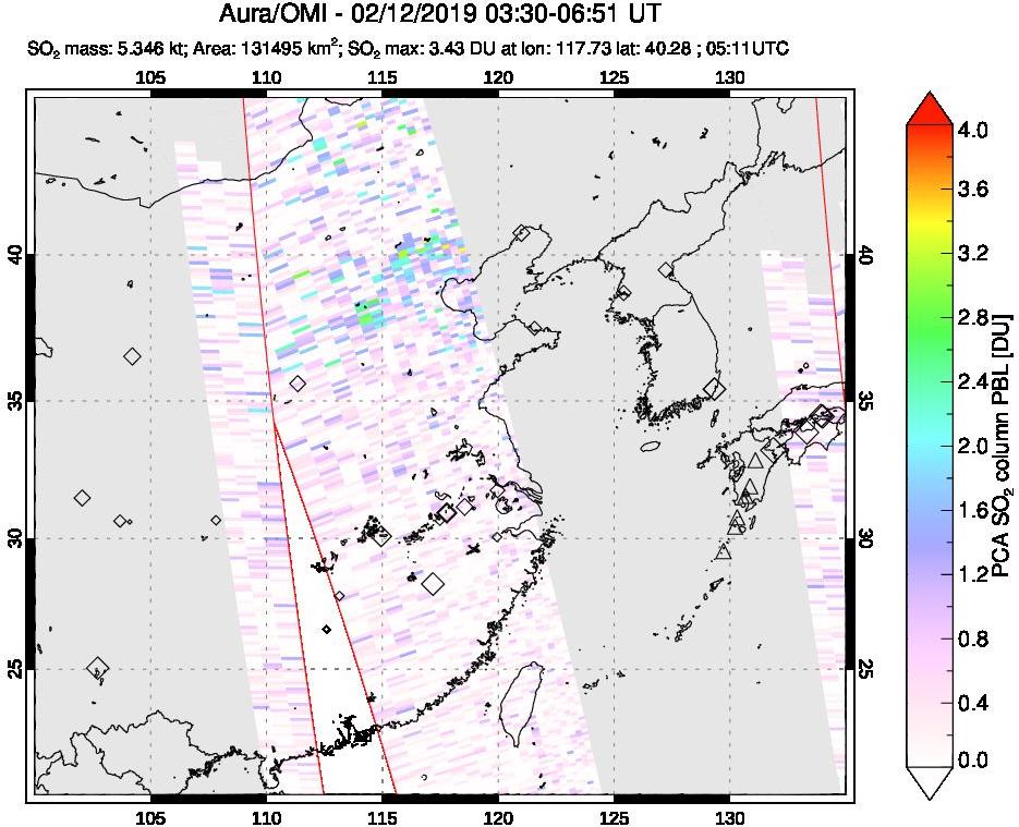 A sulfur dioxide image over Eastern China on Feb 12, 2019.