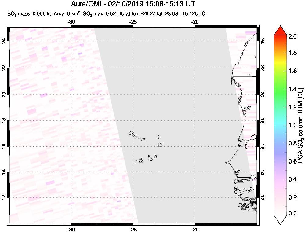A sulfur dioxide image over Cape Verde Islands on Feb 10, 2019.