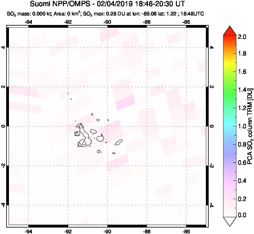 A sulfur dioxide image over Galápagos Islands on Feb 04, 2019.