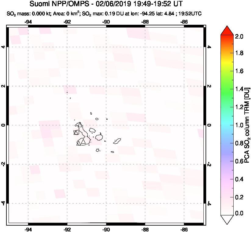 A sulfur dioxide image over Galápagos Islands on Feb 06, 2019.